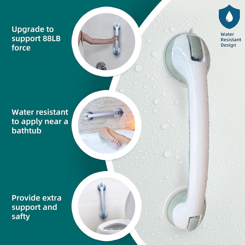 Gemroom 2 Pack Heavy-Duty Shower Grab Bars - 16.5 Inch Grey Suction Bar Handles for Elderly, Seniors, Handicap, Safety Balance Assist Grip for Bathroom, Toilet - Anti-Slip, Shower Handles Hand Rail - Image 2